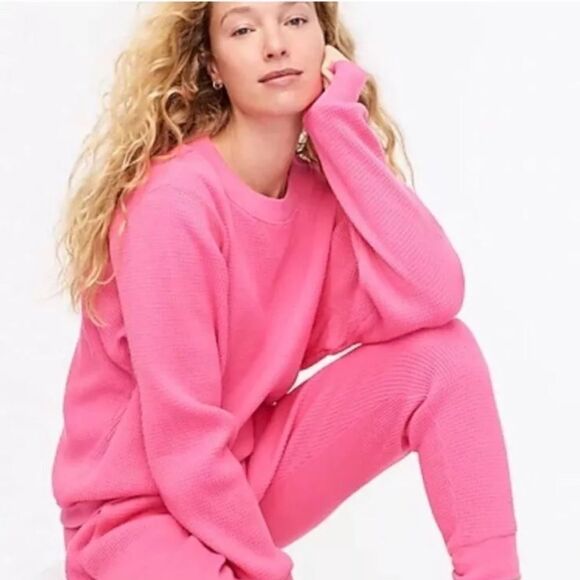 J. Crew Waffle Knit Pullover And Pant SET Pink Women's Size XXL Style #AS037 - Picture 1 of 16